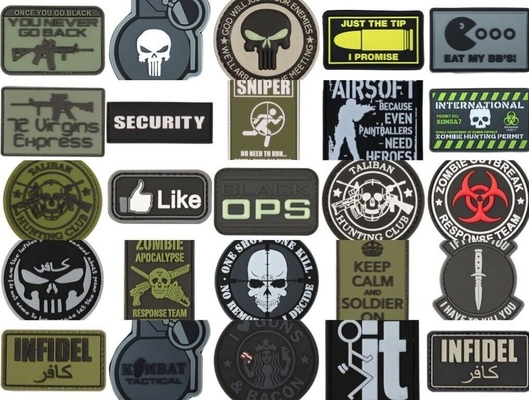 Hook Loop PVC Taktis Airsoft Patch Warna Pantone Timbul 2D 3D