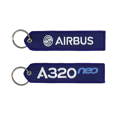 Grosir Olecranon Hook Murah Custom Flight Kain bordir Jet tag Woven Keychain Dengan Logo Anda Sendiri