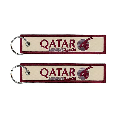 Grosir Olecranon Hook Murah Custom Flight Kain bordir Jet tag Woven Keychain Dengan Logo Anda Sendiri