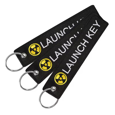 Gelang bordir Gelang kunci bordir berpasangan berpasangan dua wajah Jacquard Weave Logo Woven Label Key Ring