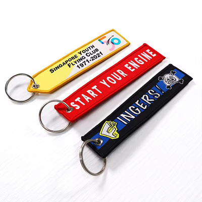 Gelang bordir Gelang kunci bordir berpasangan berpasangan dua wajah Jacquard Weave Logo Woven Label Key Ring