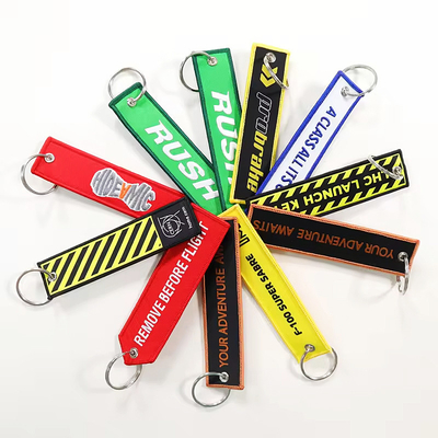 Gelang bordir Gelang kunci bordir berpasangan berpasangan dua wajah Jacquard Weave Logo Woven Label Key Ring
