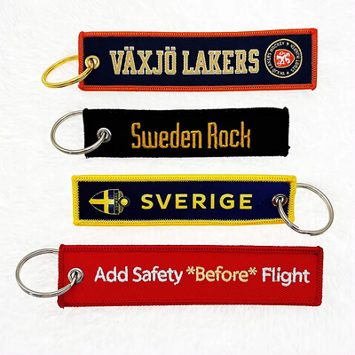 Gelang bordir Gelang kunci bordir berpasangan berpasangan dua wajah Jacquard Weave Logo Woven Label Key Ring