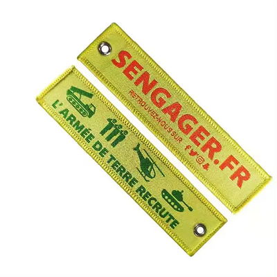 Fashion kain tenun gantungan kunci patch kosong Double Sisi bordir Jet Tag keychain bordir kustom