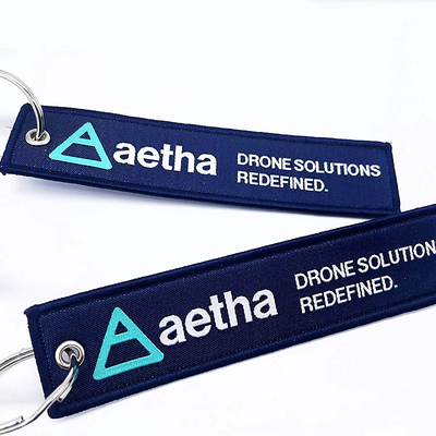 Fashion kain tenun gantungan kunci patch kosong Double Sisi bordir Jet Tag keychain bordir kustom
