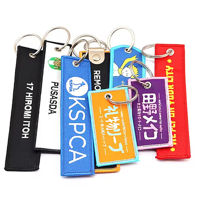 Grosir Desain Custom Bordir Kain Kain Woven Keychain Item Khusus