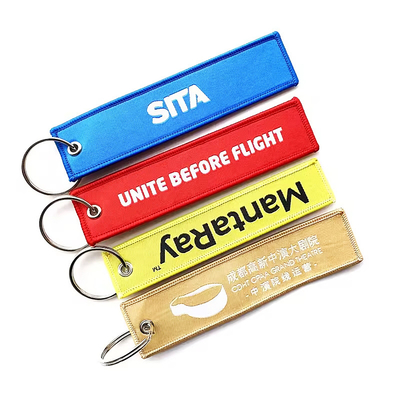 Custom Wholesale Woven Fabric Keychain Key Tag Custom Jet Tags bordir untuk pesta