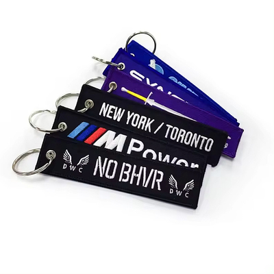 Custom Logo Jet Tag Kain Cetak bordir Keychain Ringan bordir