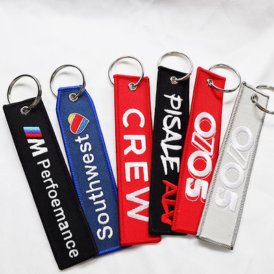 Custom Logo Jet Tag Kain Cetak bordir Keychain Ringan bordir
