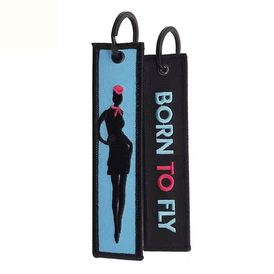 Keychain Bordir Pribadi Dengan Logo Khusus Promosi Fashion Tenun Kain Kunci Tag Keychain