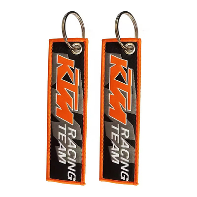 Desain Logo Disesuaikan Key Holder Ring Chain Label Kain Custom Woven Keychain
