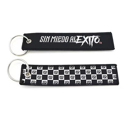 Customized Polyester Woven Keychain Custom Logo dengan Attachment Big Ring