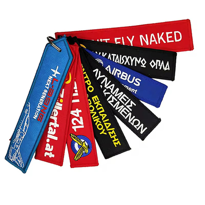 Customized Polyester Woven Keychain Custom Logo dengan Attachment Big Ring