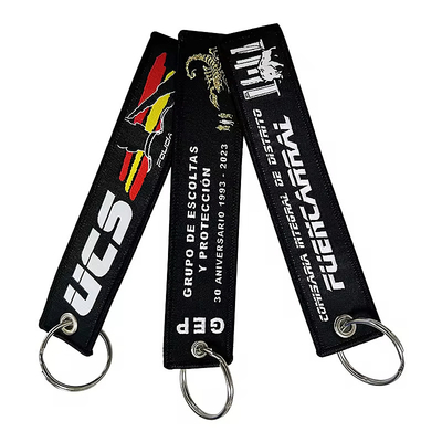 Polyester Keyring Disesuaikan bordir Jet Tag Kain Woven Keychain dengan Logo Anda
