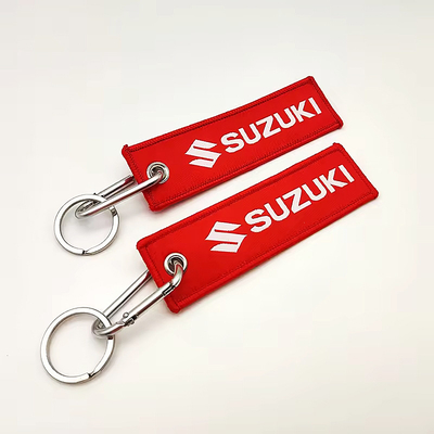 Custom Woven Embroidery Jet Tag Grosir Woven Fabric Keyring Promosi Keychain Brodered