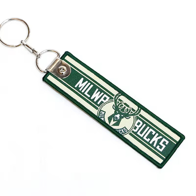 Custom Double Sides Letters Brodered Keychain Nama Merek Logo Jet Tag Key Ring Kualitas Tinggi Woven Brodery Key Chai