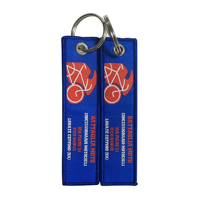 Custom Double Sides Letters Brodered Keychain Nama Merek Logo Jet Tag Key Ring Kualitas Tinggi Woven Brodery Key Chai