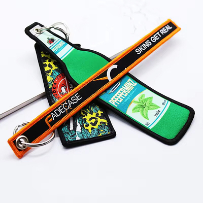 Custom Woven Keychain Key Tag Penerbangan Keychain Jet Tag dengan Big Ring Attachment