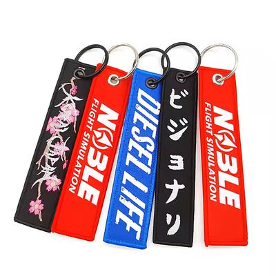 Custom Woven Keychain Key Tag Penerbangan Keychain Jet Tag dengan Big Ring Attachment