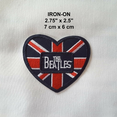 The Beatles Lencana Bordir Hati Setrika Emblem Musik Patch Bendera Inggris Applique