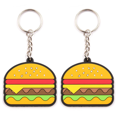 Burger Lucu Lembut Gantungan Kunci PVC 2D 3D Hadiah Promosi Gantungan Kunci Makanan Mini