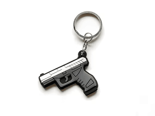 Logo Kustom Mini Gantungan Kunci Silikon Pistol Mainan Gantungan Kunci PVC Lembut