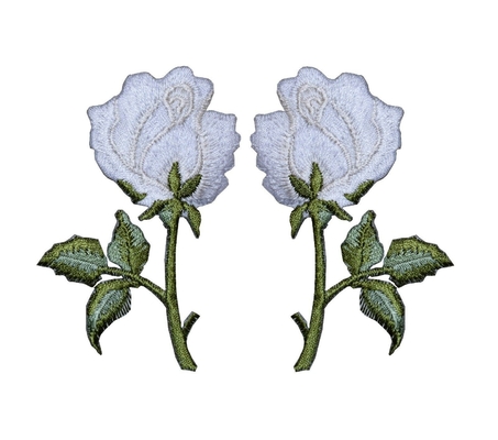 2 Pcs / Pasang Setrika Mawar Putih Di Atas Bordir Bunga Merrowed Perbatasan Untuk Pakaian