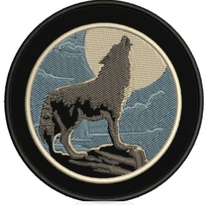 Serigala Howling Moon Bordir Patch Applique Twill Background Heat Cut Perbatasan