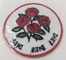 logo desain kustom mawar merah patch bordir bulat untuk pakaian